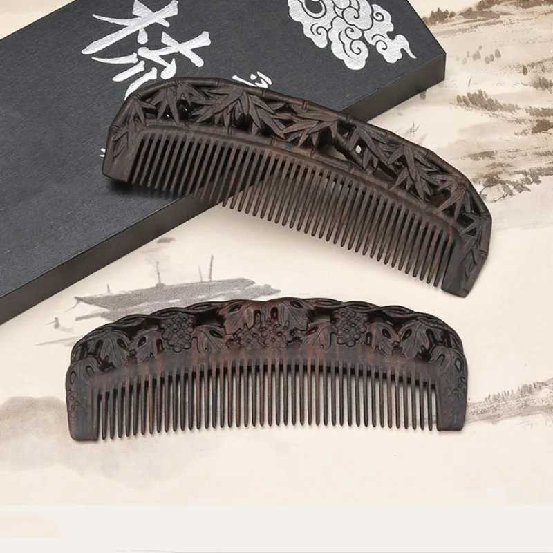 Natural ebony comb handmade wooden anti-static deodorizer fine tooth comb used for long thick curly wet and dry hair W241112