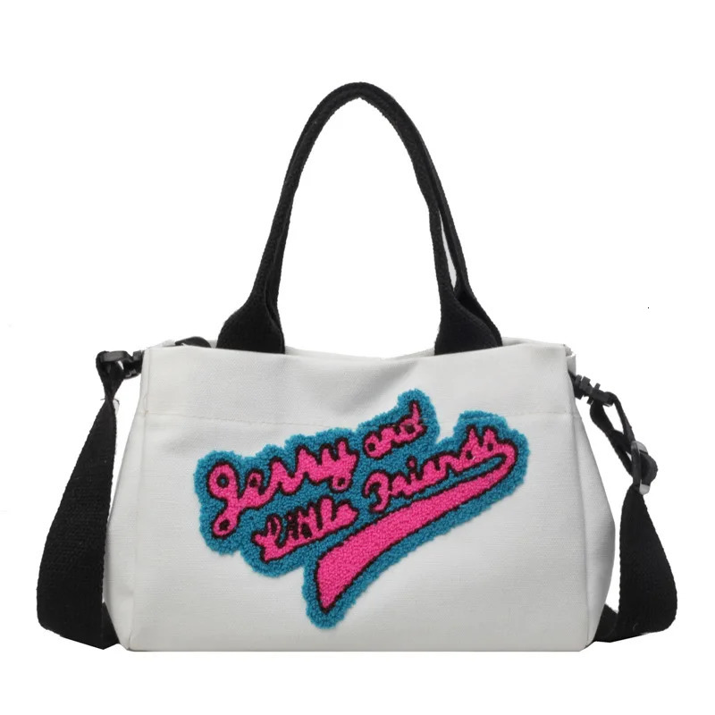 Letters hit color canvas bag pillow womens bag trend fashion shoulder wide shoulder strap cross bag 241111