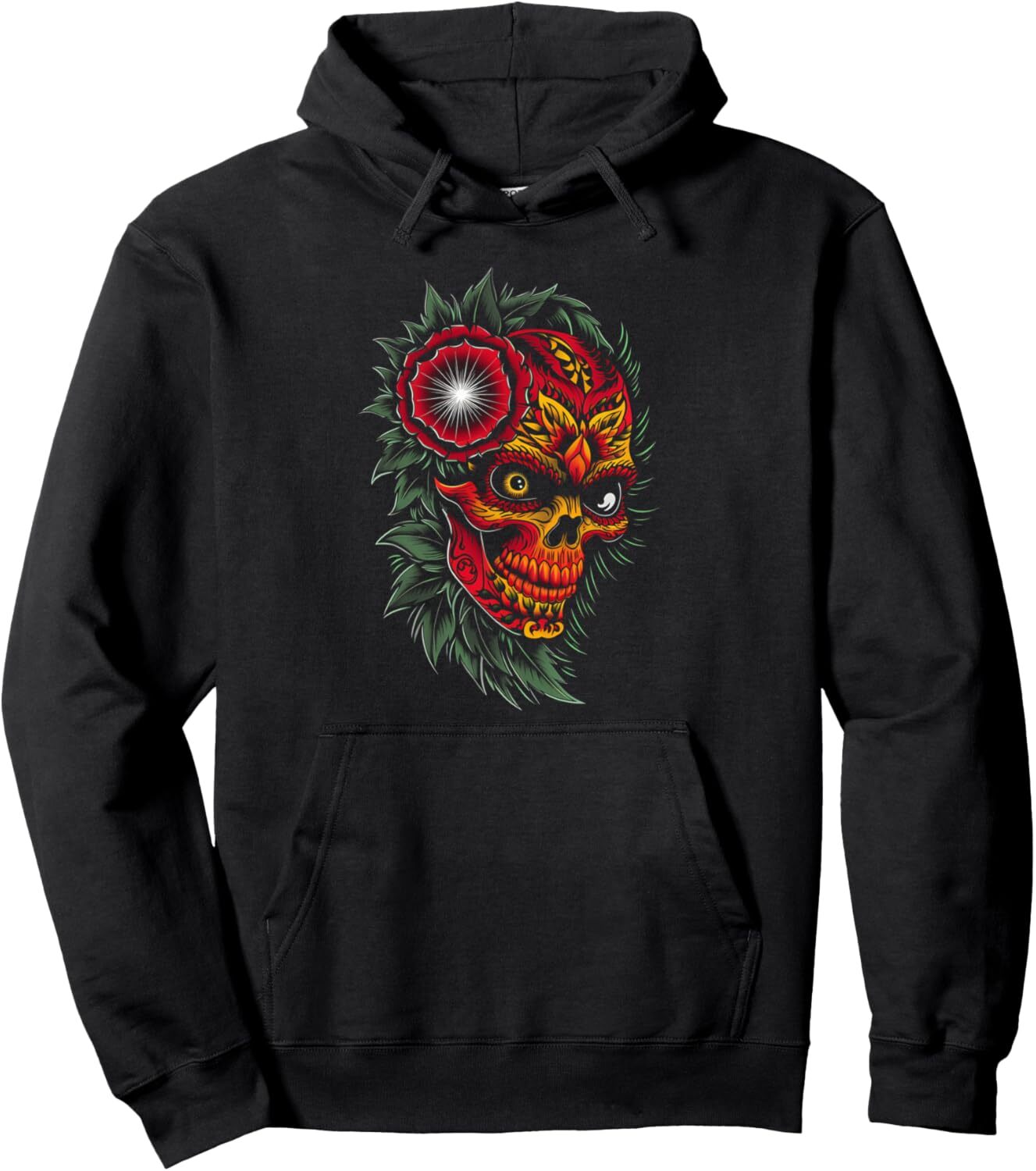 Hoodie for Mens Womens Day Dead Sugar Skull Art With Leaves Illustration Graphic Pullover Hoodie Graphic Hoodies sweatshirt