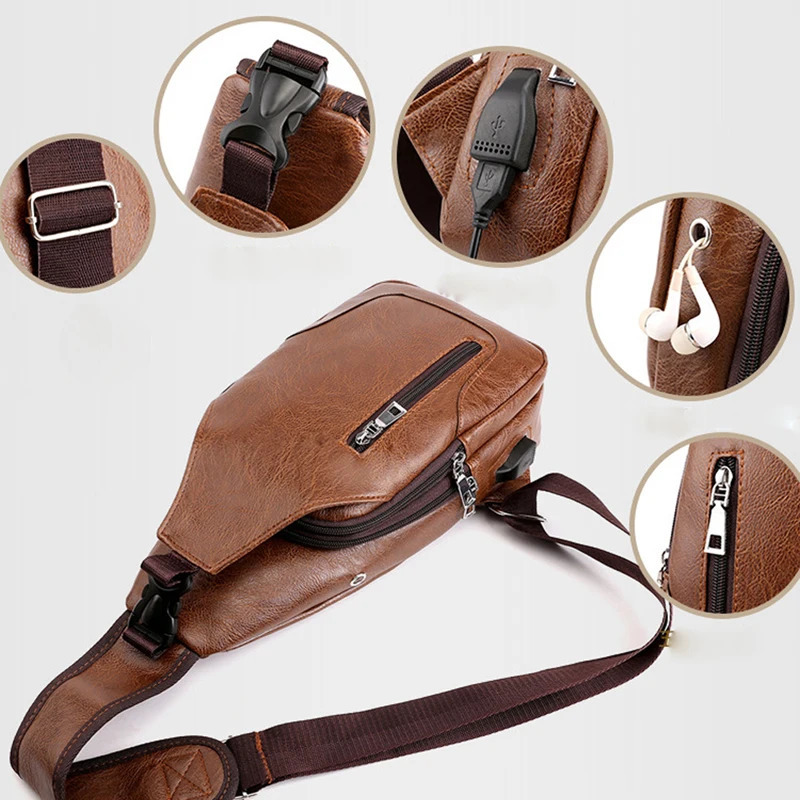 Vintage Men Shoulder Bag Fashion Business Package Leather Crossbody Sling Messenger Bags Big Capacity Male Chest Pack 241111