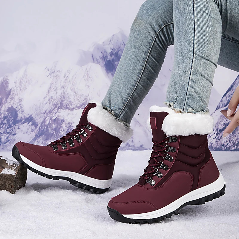High top Plus Velvet Womens Snow Boots Comfortable Non slip Womens Cotton Shoes Outdoor Waterproof Boots Warm Womens Sports Shoes 241111
