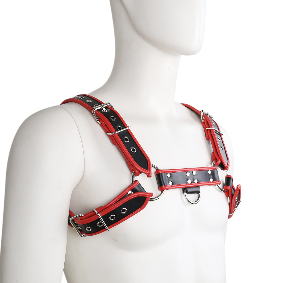 Men's Red Punk Erotic PU Leather with Air Holes Double Halter Shoulder Chest Strap Bondage Belt de4fc 5 68e96