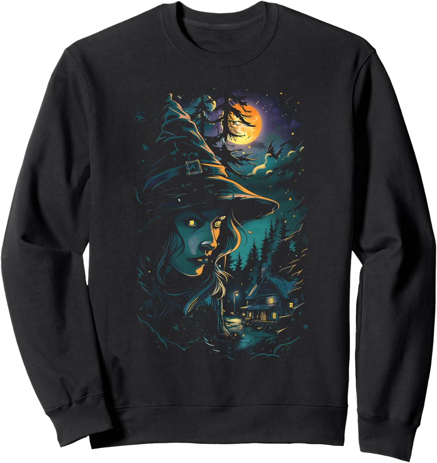 Long Sleeve Shirts for Men sweatshirt Halloween Witch Costume Party Spooky Forest Moon Decor Sweatshirt T shirt Tee Streetwear Casual tops clothes