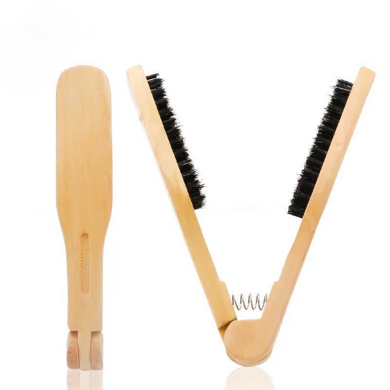 Professional V-shaped straight hair comb double brush hair comb wooden brush anti-static styling tool W241112