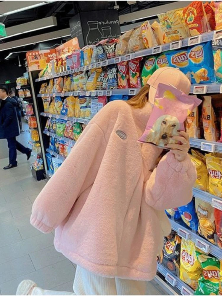 Womens winter coat oversized teddy bear sports coat white stand up collar jacket warm wool faux fur coat womens 241112