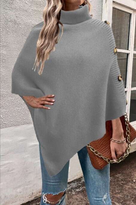 Autumn and winter new solid color high neck shawl cloak knitted sweater jacket for women