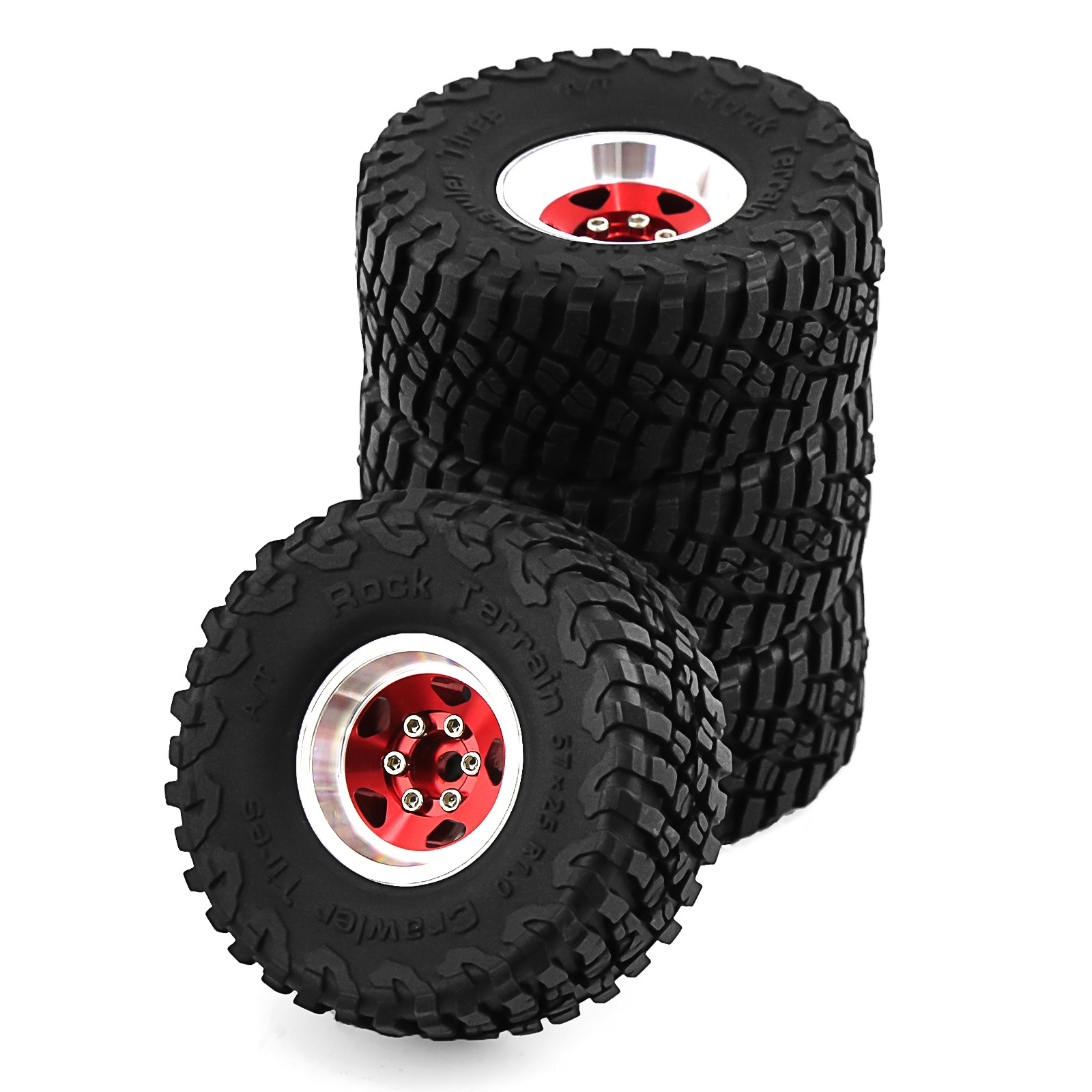 4pcs 57mm Metal 1.0 Beadlock Wheel Rim Rubber Tire Set for 1/18 1/24 RC Crawler Axial SCX24 AX24 TRX4M FCX24 Upgrade Parts