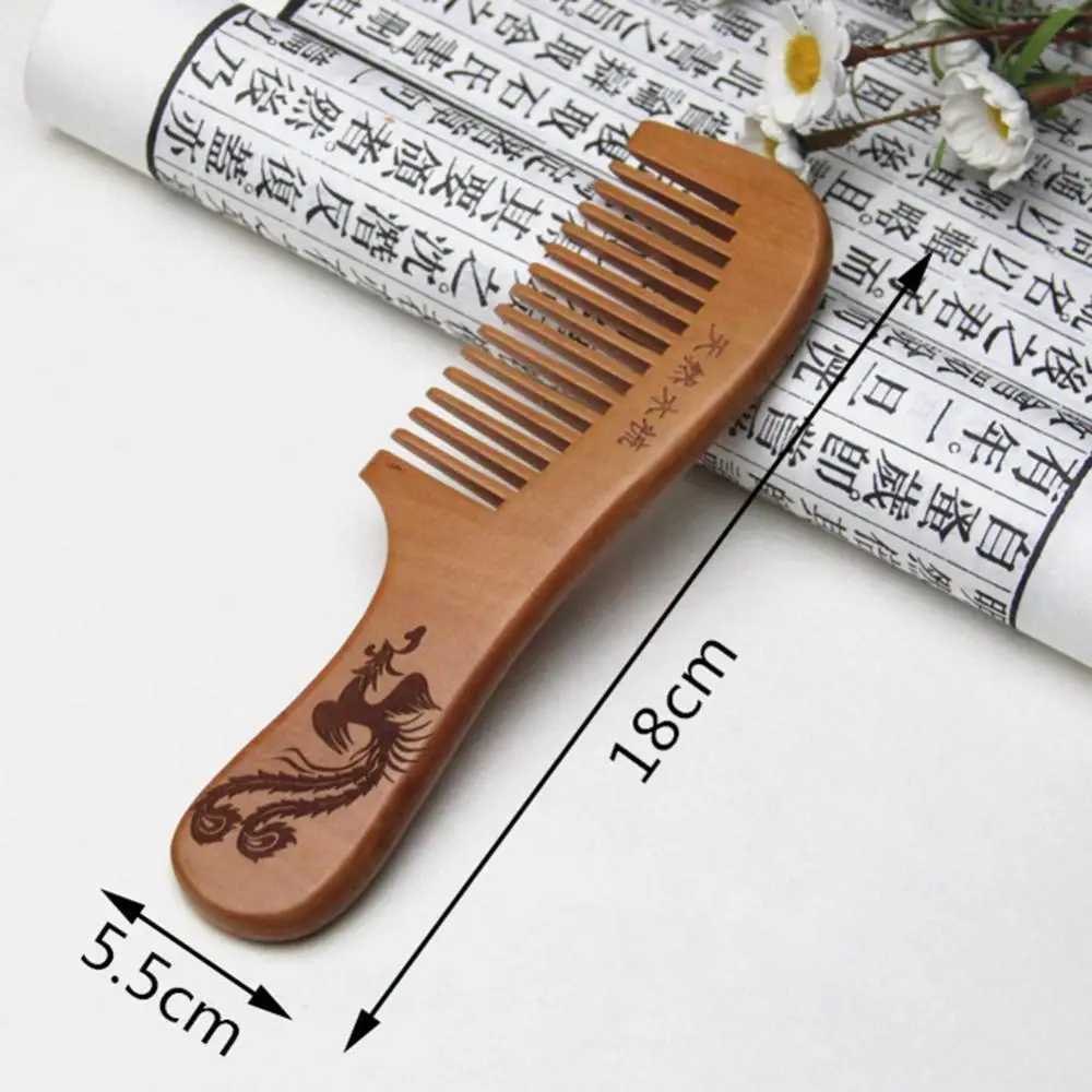 Dragon Phoenix Carving Peach Wood Health Massage Anti static Hair Care Comb Hair Care Wood Tools Beauty Accessories W241112