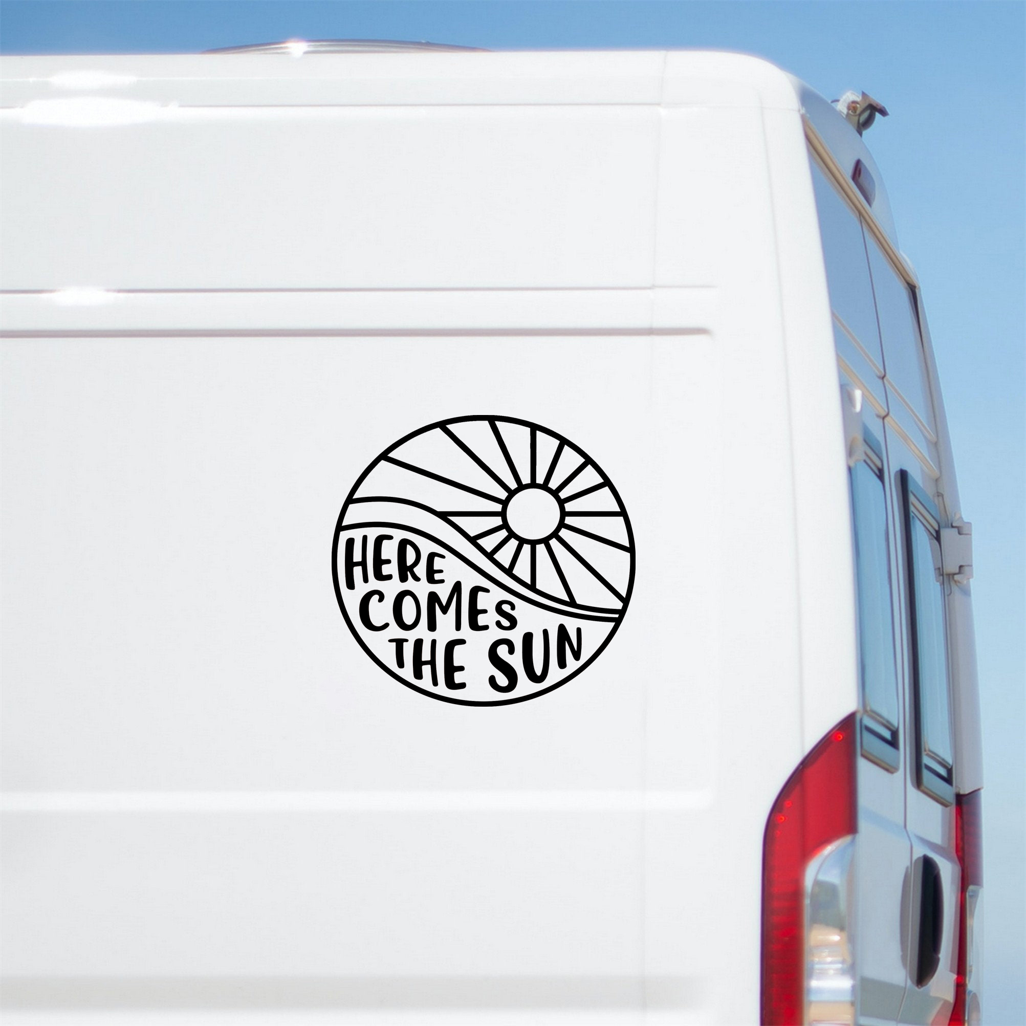 Here Comes The Sun Car Styling Stickers Camper Motohome Decor Vinyl Traval Decals Windows Bumper Decoration
