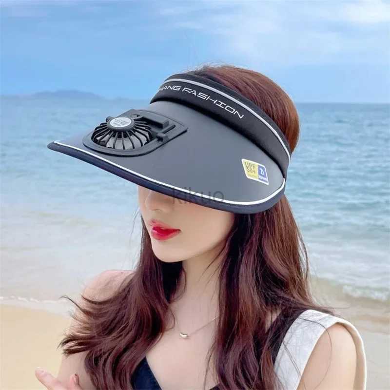 Visors Wide Brim Hats Bucket Hats Summer UV Protection Visor Women Beach Hat 3-speed Regulation Electric Fan Empty Top Hat Holiday Sunshade Bicycle Su