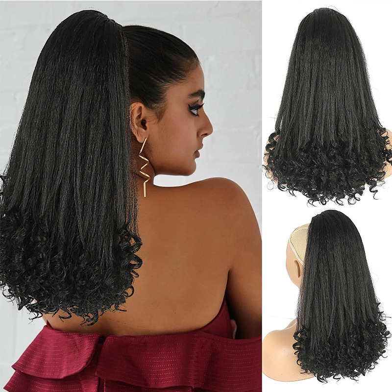 Yaki Drawstring Ponytail Hair Extensions for Women Synthetic Heat Resistant Hairpiece Fake Tail for Women Daily Use Party cae75