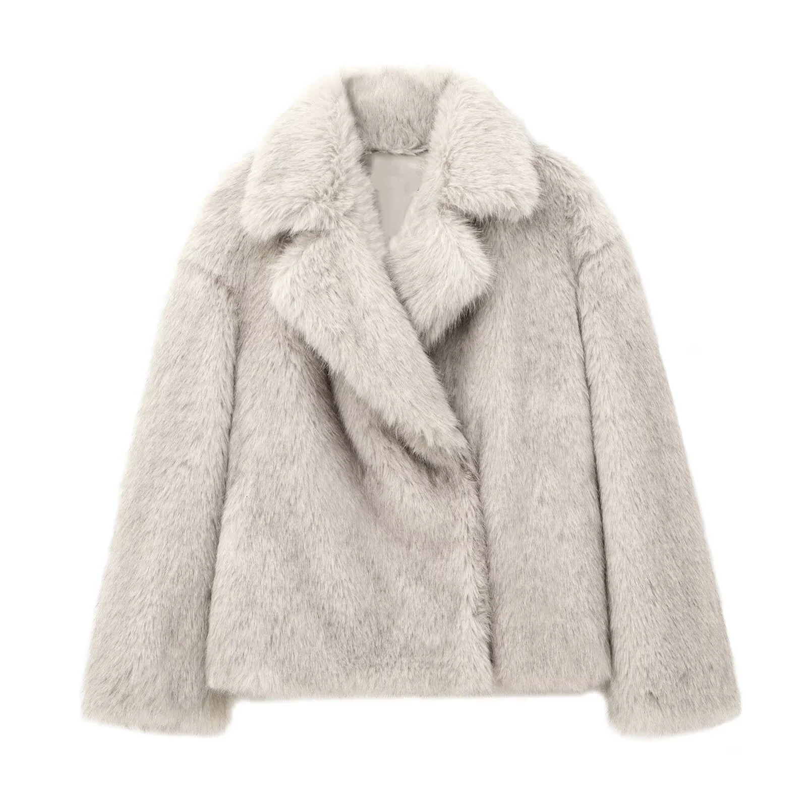 UNIZERA Womens Plush Coat Flip Collar Long Sleeve Solid Color with Pocket Autumn Warm 241112