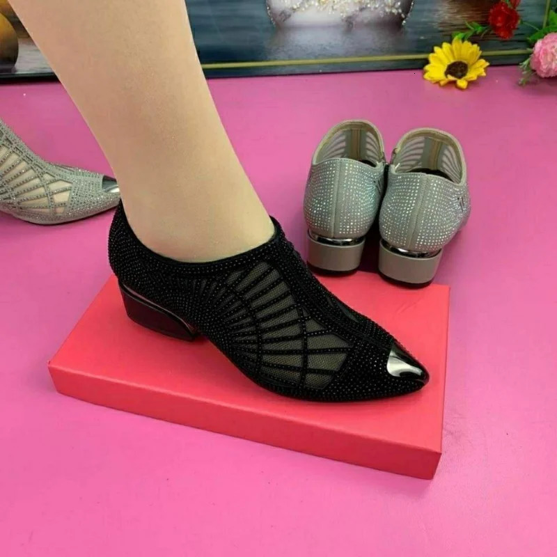 Hollow mesh flash pump Pointed Toe sandals womens work shoes breathable low boots Korean fashion novel direct 241111ww