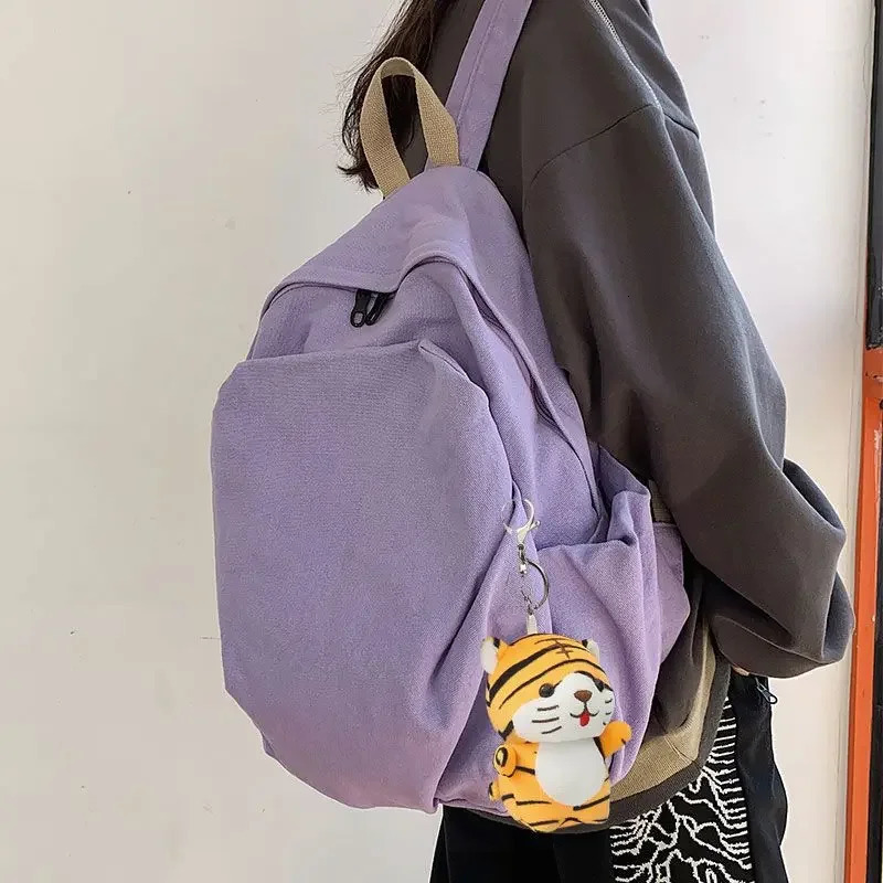 Korean Harajuku Simple Large Capacity All match Canvas Backpack Womens Solid Color Retro All match Preparatory Student Bag 241111