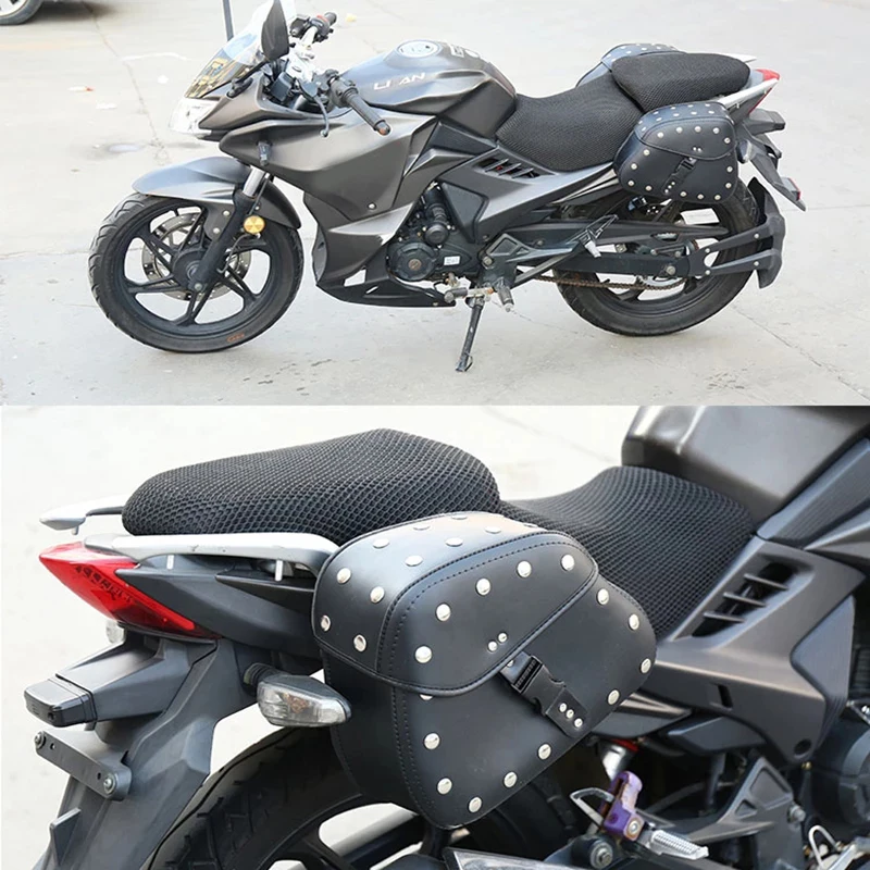 2pcs Universal Motorcycle Pu Leather Outdoor Lage Boxes XL Black Saddle Bags Waterproof Bag Motorbike Side Tool