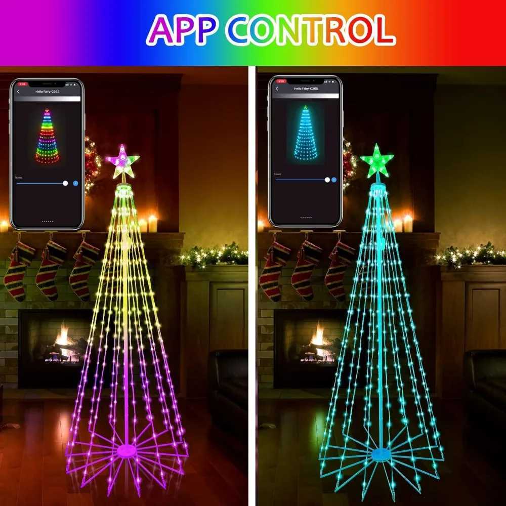 6Ft 265 LED Christmas Cone Tree Light Bluetooth Intelligent Waterproof Music Synchronized Flashing Light APP Remote ControlLX241112