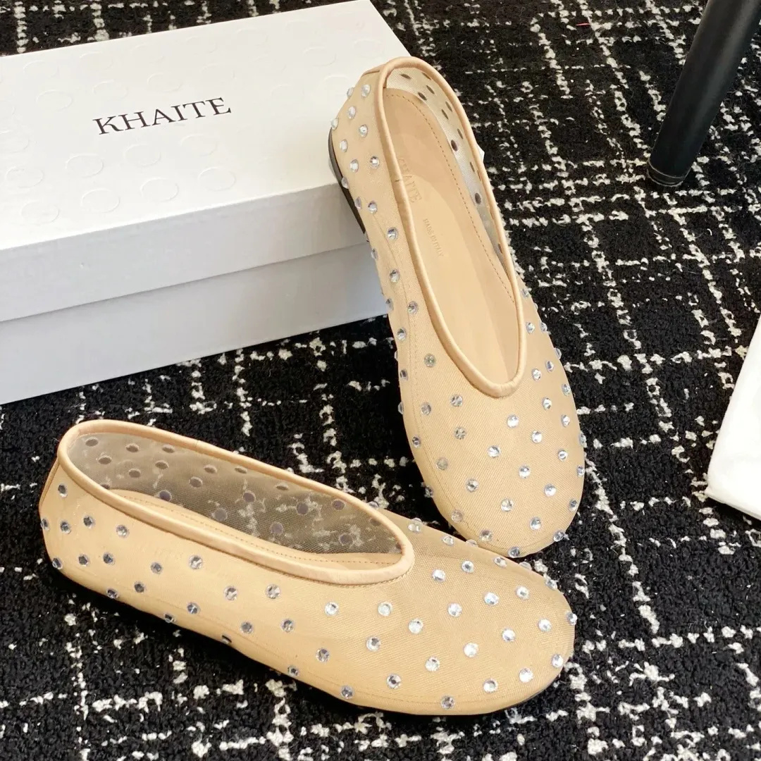 Khaites Ballet Flat Designer shoe Woman mary jane Dress shoe promdress party Casual Shoe Luxury diamond dance bride Loafers slipper crystal Leather Fashion shoes