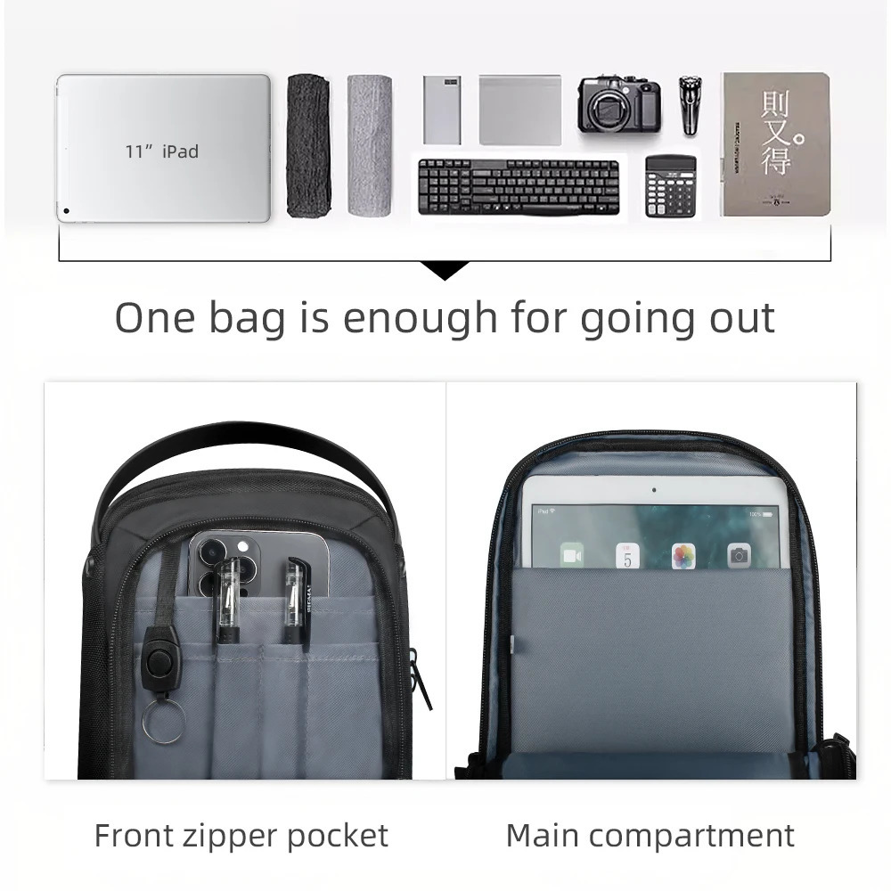 HK Large Capacity Crossbody Shoulder Bag For Men Business Chest Bags Fits in 11 Inch Pad Travel Sling With USB Charging Port 241111