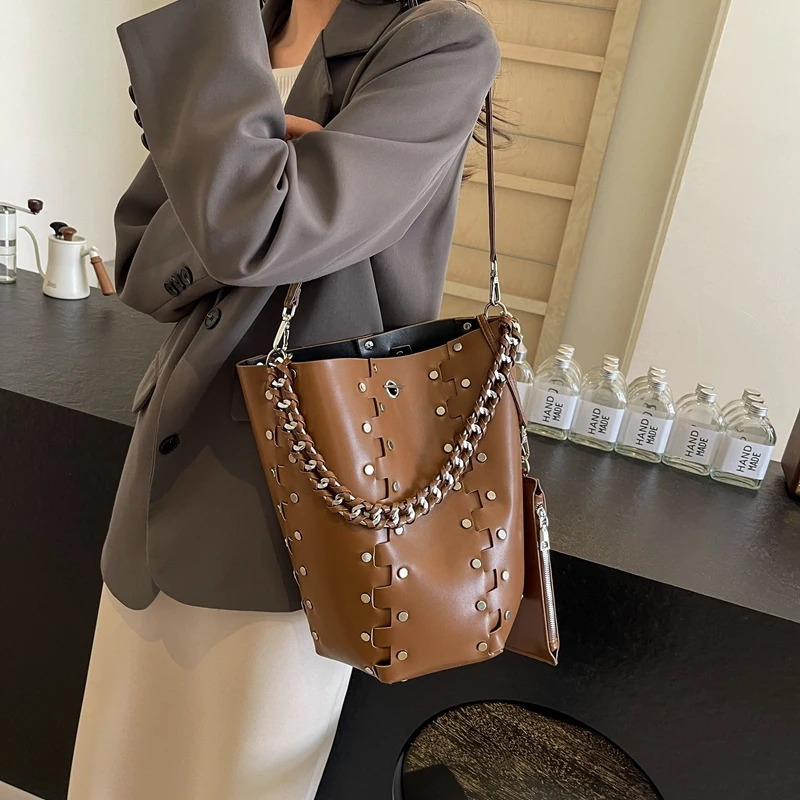 2 Pcsset Rivets n Small Crossbody Bags For Women Fashion Females Bucket Bag Lady Shoulder Handbags And Purses 241111