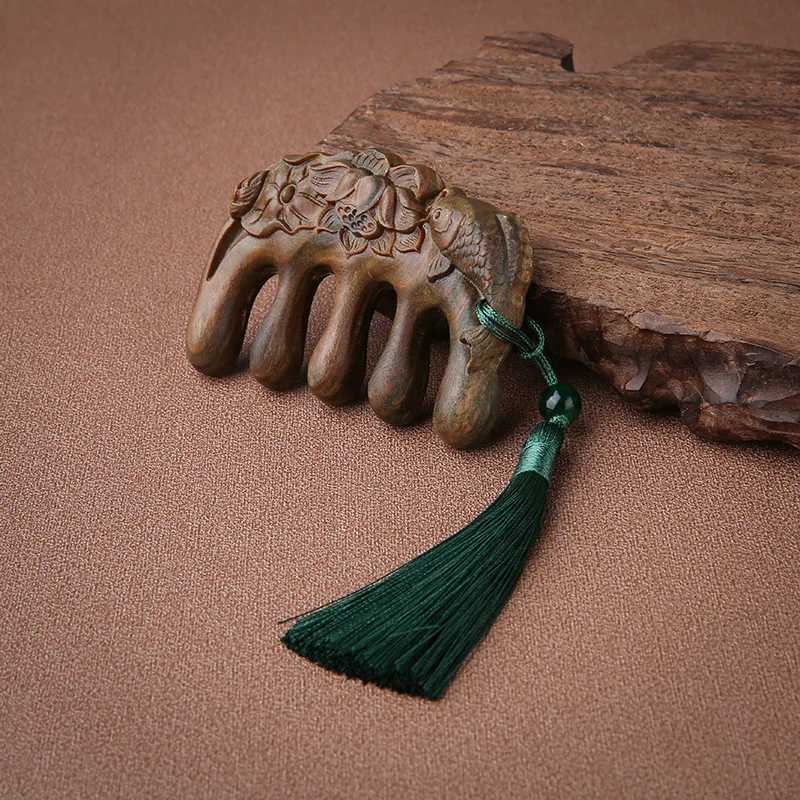 Hawthorn wood comb anti-static scalp massage comb natural wood comb Chinese style wide tooth comb Tassel womens gift W241112