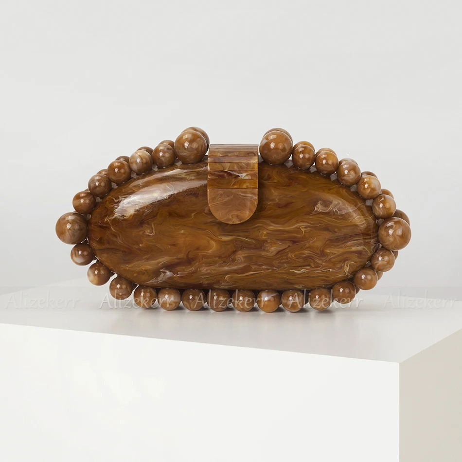 Alizekerr Beaded Acrylic Box Evening Clutch Bags Women er Beads Oval Purses And Handbags High Quality Wedding Party 241112