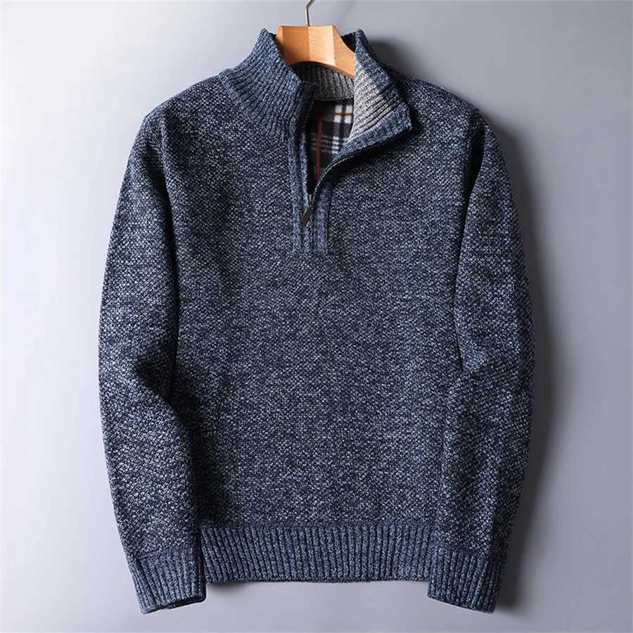 New 2024 Mens Sea Turtle Neck Sweater Casual Slimming Wool Pulling Flower Mens Half Zipper Winter Thick Warm Knitted Ultra Fine Knitted W2411111