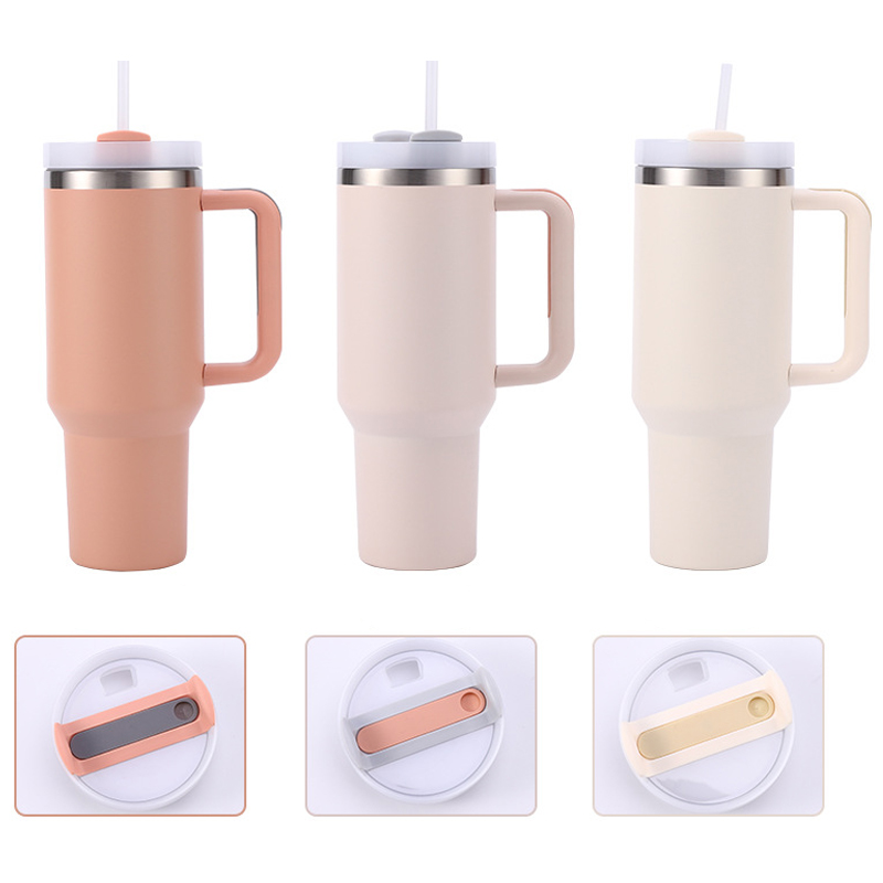 40oz Large Capacity Tumblers Cups With Handle Insulated Car Cup Lids and Straws Stainless Steel Coffee Termos Silicone Handle Customized LOGO Ya948