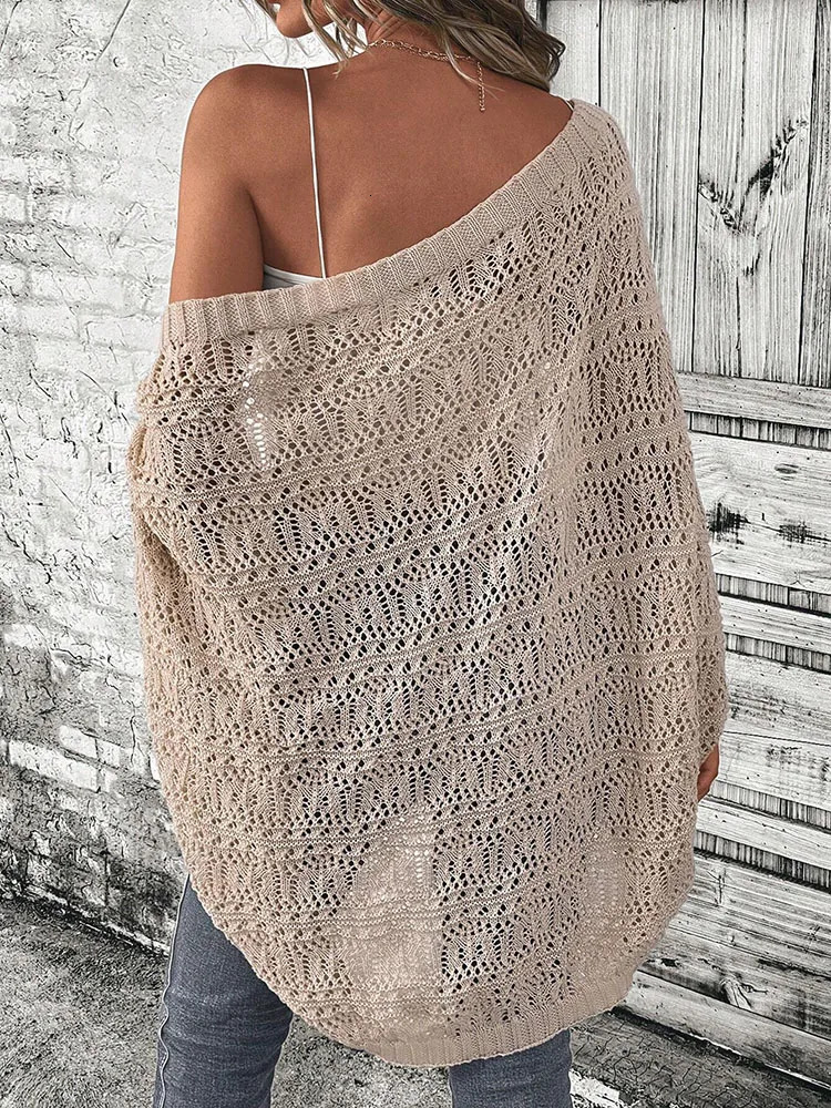 Polyester 10000 solid color camisole knit cardigan elegant front open bat wing sleeve loose for women y241111Z