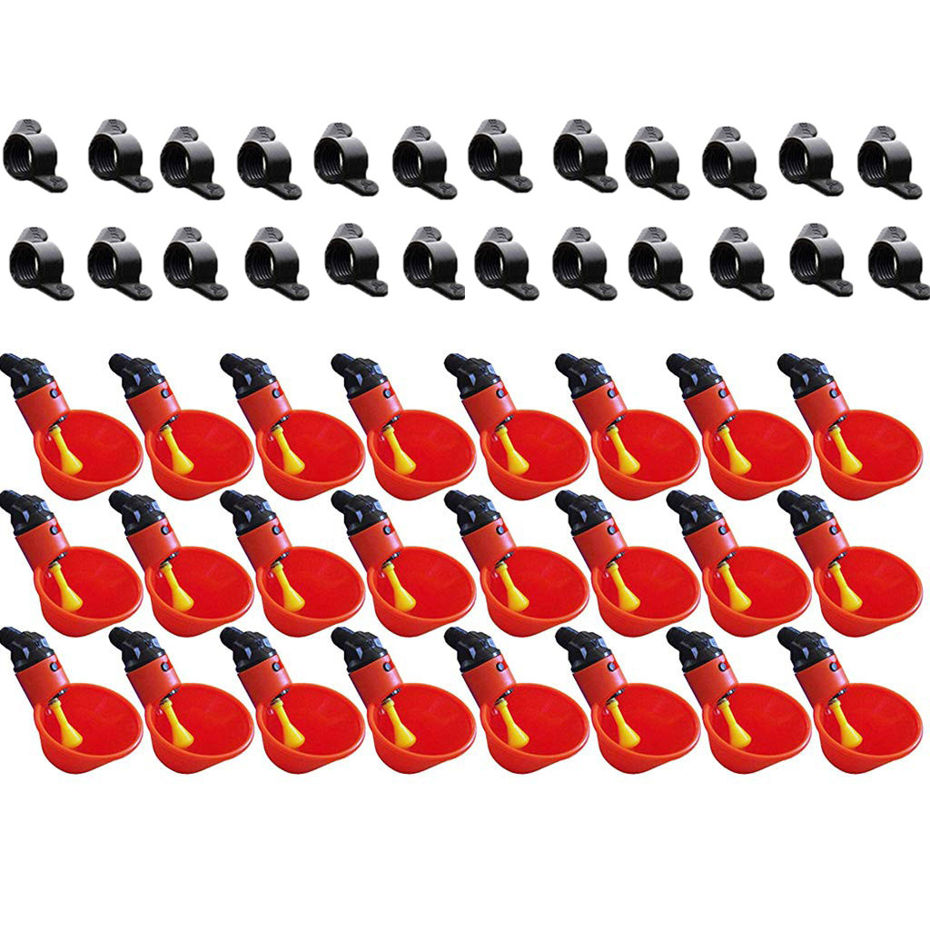 Feed Automatic Bird Coop Poultry Chicken Drinker Water Drinking Cups 24Pcs