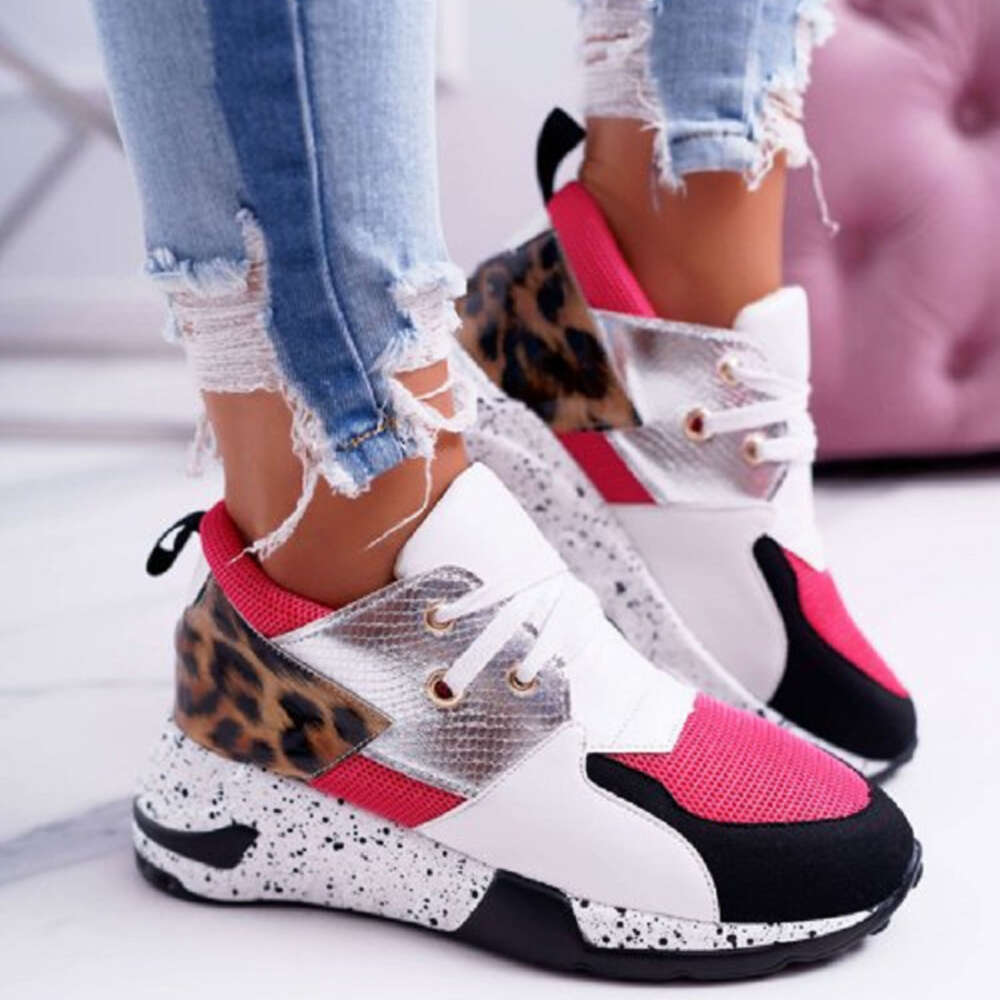 Ddmysports Lace Up Single Autumn New Thick Sole Leopard Print Flat Bottomed Casual Sports Shoes OUTDOOR