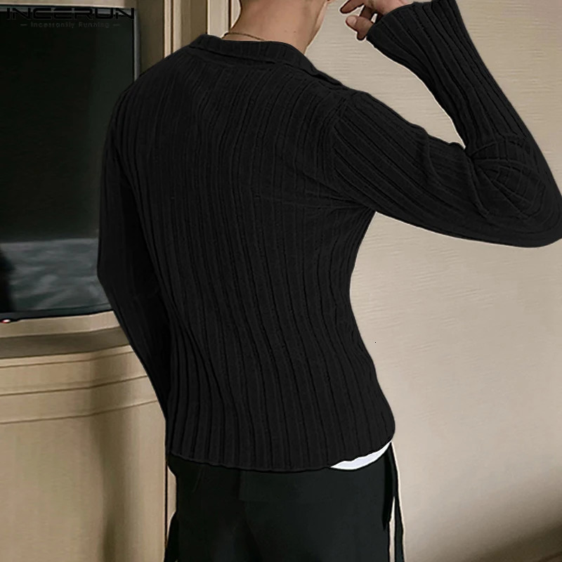 Mens Solid Color V-neck Shining Long Sleeve Street Clothing Mens Clothing Korean Fashion Casual T-shirt Top S-5XL INCERUN 241112