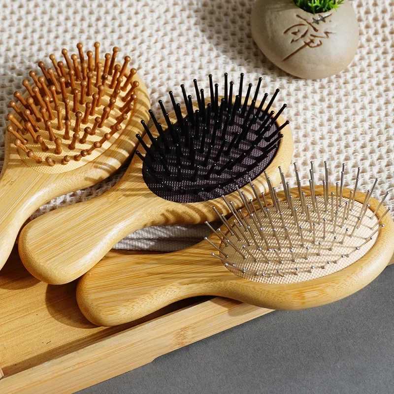 Mini cute bamboo and wood hair brush massage comb scalp massage machine for hair growth anti-static straight brush W241112