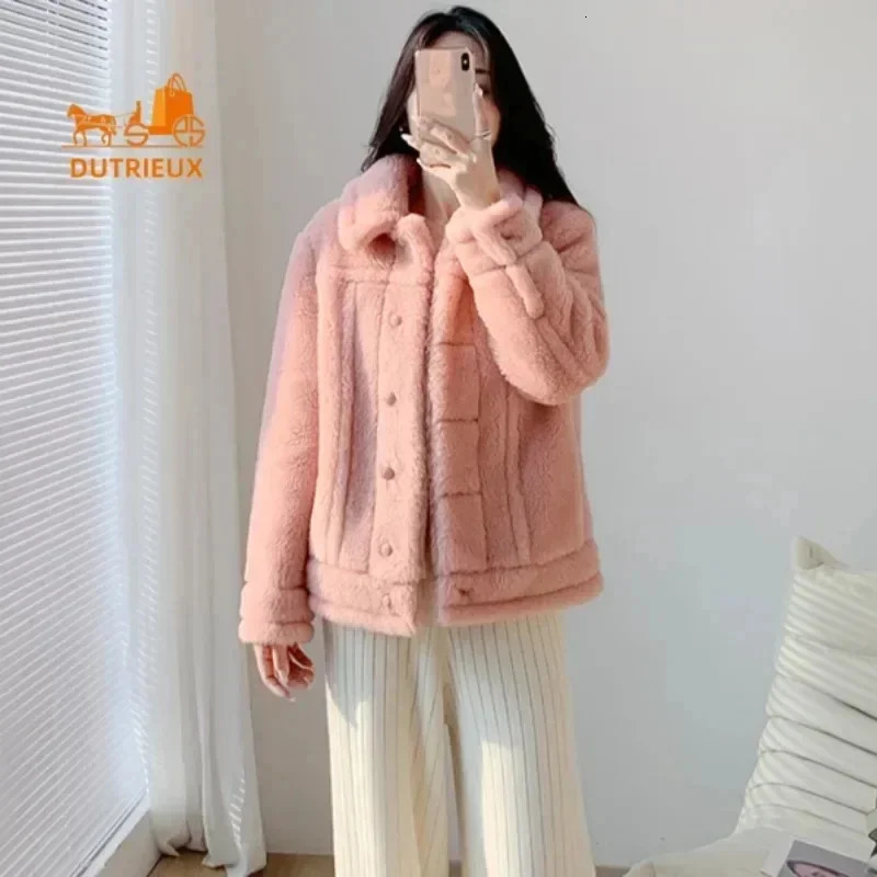 2025 High Quality Teddy Womens Coat 62% Alpaca 24% Wool 12% Silk Winter Bicycle Thick Warm Jacket Fur 241112