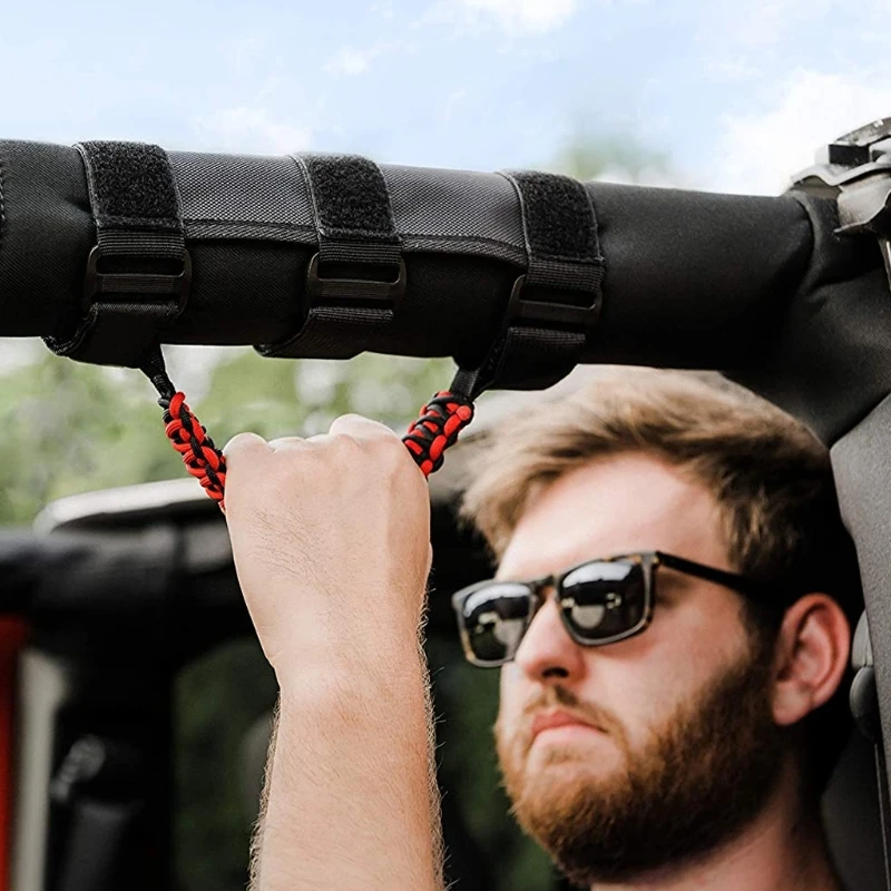 652F Roll Bar Grab Handle Straps Wheel Car Roof Trolley Inner Handles Straps Accessories Compatible with Jeep-Wrangler Grip