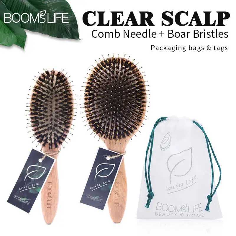 Pig mane hair brush womens wooden comb scalp massage brush angular hair brush oak tree hair brush hair cutting comb W241112