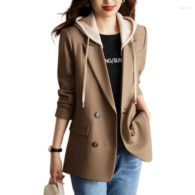 Womens Suits 2025 Spring Autumn Suit Coat Hooded Appear Thin Temperament Ladies Blazer Leisure Large Size Elegant Female Tops