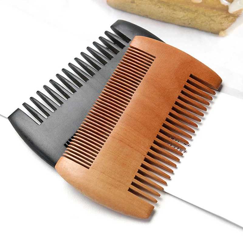 Natural wood brush beard comb anti-static double-sided mustard pocket comb mens hair care tool W241112