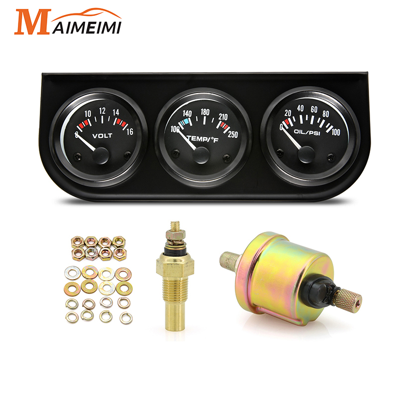 52MM 3 In 1 Pressure + water temp gauge Kit Volt meter with sensor Oil Temperature Gauge Triple Meter