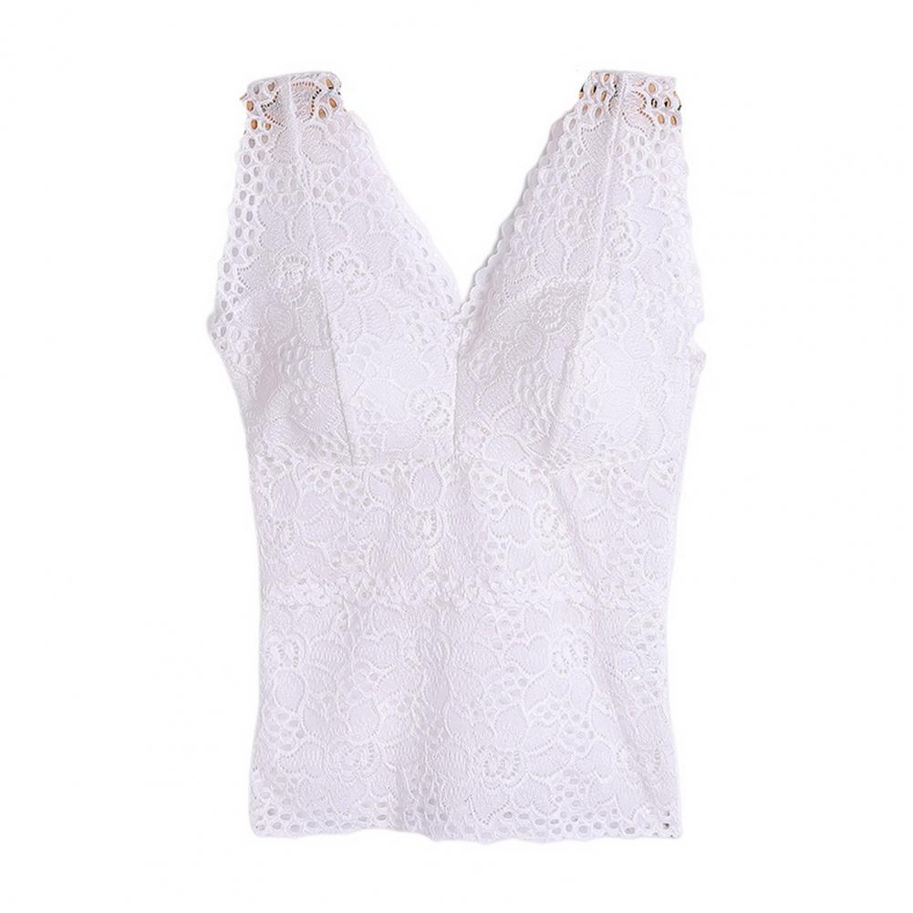 new Tank Top V-neck Padded Vest Spaghetti Straps All-Match Sexy 2025 Lace Long Bra Crochet Vest Inside Wear