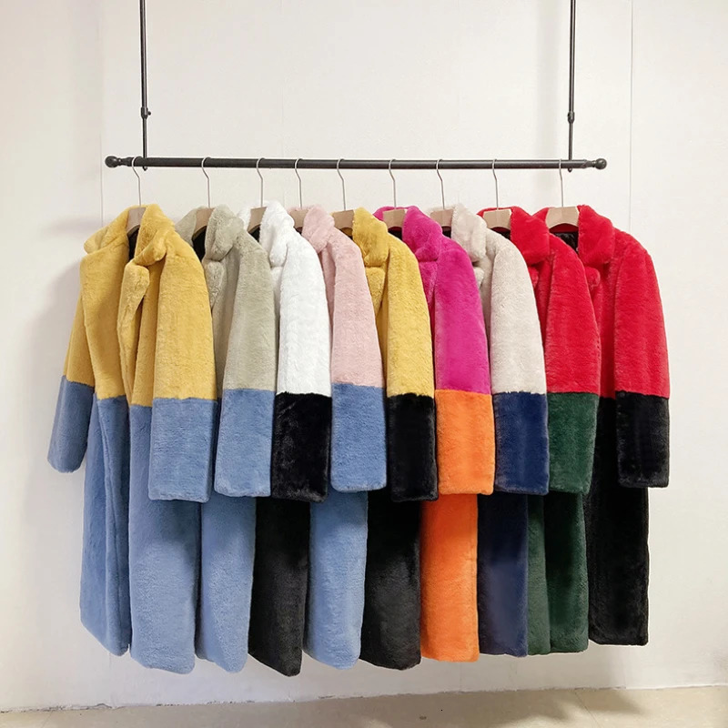 Plush winter coat womens long lapel faux fur leather jacket fluffy faux fur jacket womens fur coat 241112