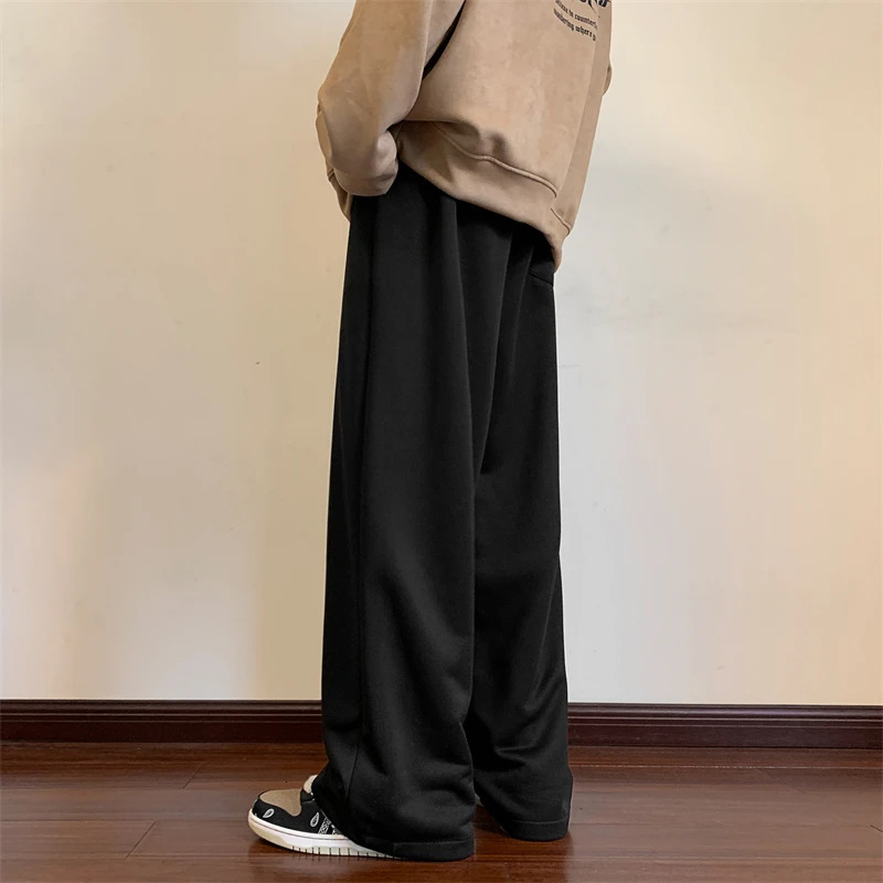 Autumn Loose Straight Casual Pants Elastic Waist Solid Color Draped Sports Sweatpants for Men Baggy Pants Vintage H103 241112