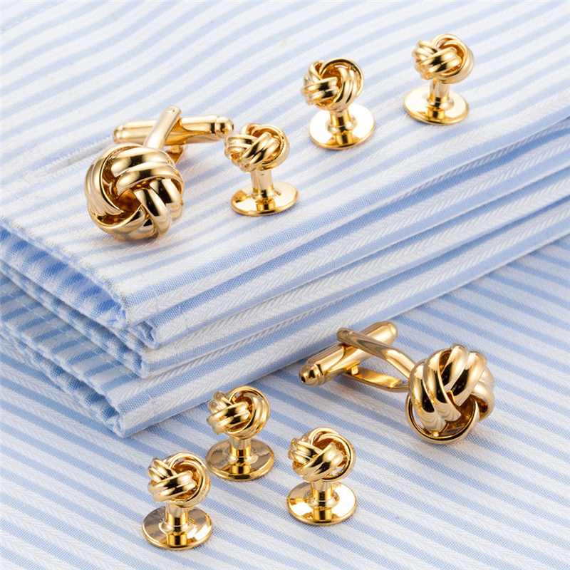 8 Pcs/set Twisted Cufflinks for Mens 18k Gold Plated Tuxedo Shirt Studs Buttons Cuff Links Wedding Brand Man Top Gifts Z438