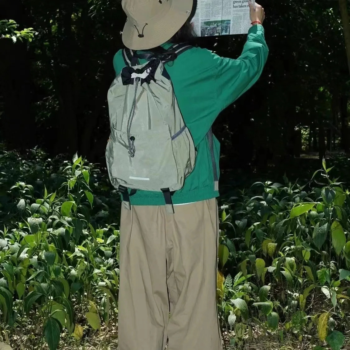 Womens backpack Simple drawstring backpack casual streetwear Y2k preparatory school backpack high-capacity Rucksack 241111