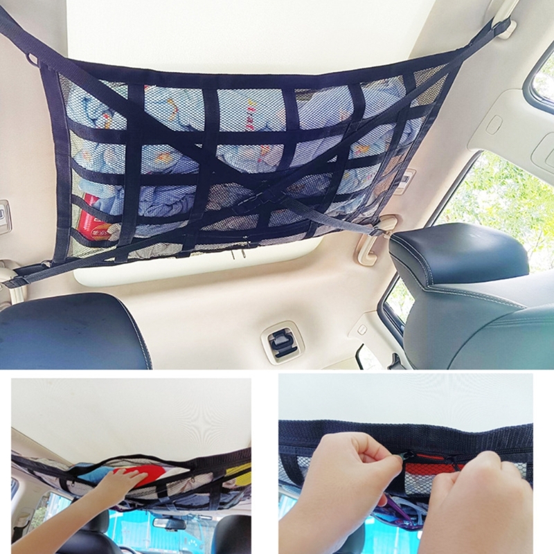 Car Roof Lage Storage Net Cargo Net Organizer Universal Mesh Bag SUV Sedan Car Ceiling Net Pocket Interior Accessory 289ba