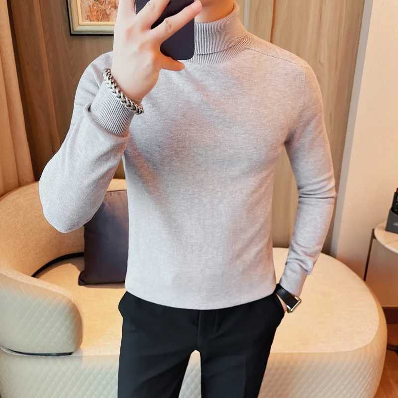 Turtleneck Mens Sweater Autumn/Winter New Collection Solid Color Knitted Mens Casual Sweater Slim Fit No Trace Seamless Knitted Pulling W2411111