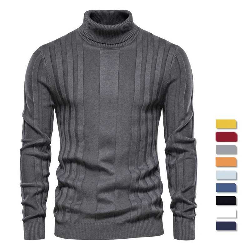 AIOPESON ultra-thin fit pull turtle neck mens casual solid color warm stripe sweater mens new winter fashion sweater mens W2411111