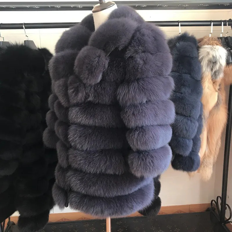 70cm Women Warm Real Fur Coat Short Winter Jacket Outerwear Natural Blue Coats for Promotion 241112