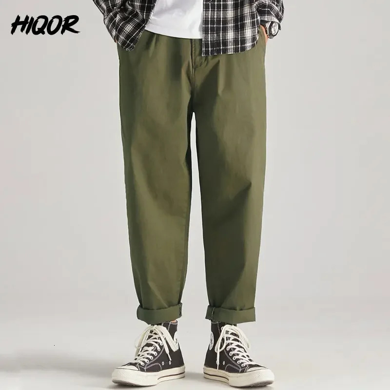HIQOR Japanese Cargo Trousers for Men Mens Black Casual ArmyGreen Pants Jumpsuit Male Oversize 241112