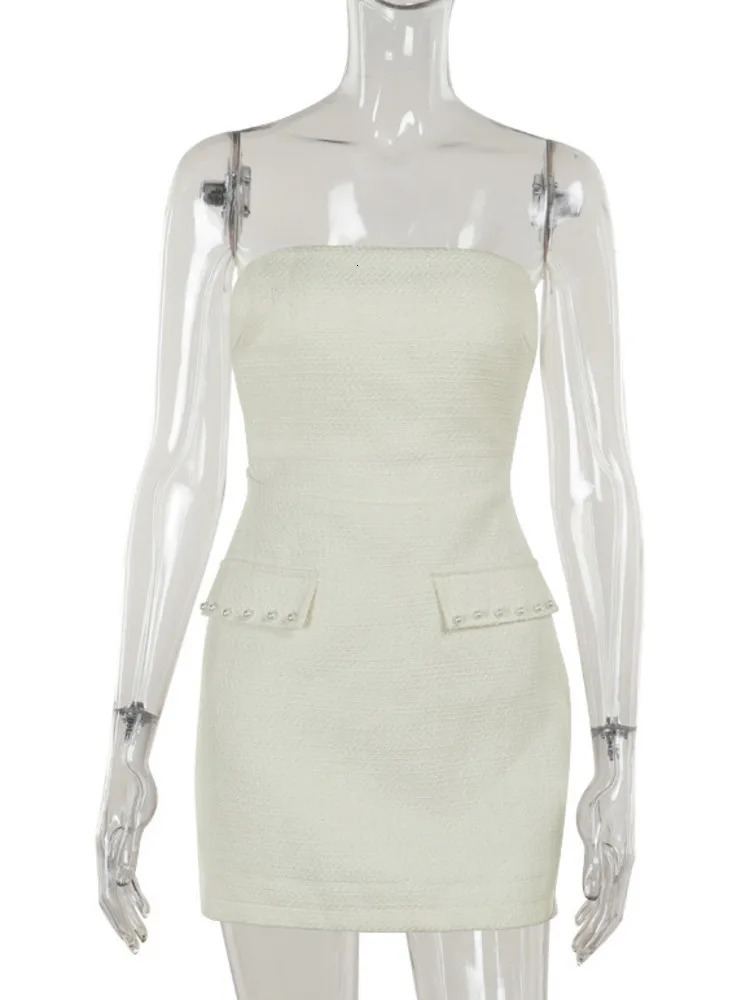 Mozision Pearl Dress Set Womens Autumn Long Sleeve Coat and Mini Dress Two Piece Set Womens Sexy Strapless Dress Matching Set 241112