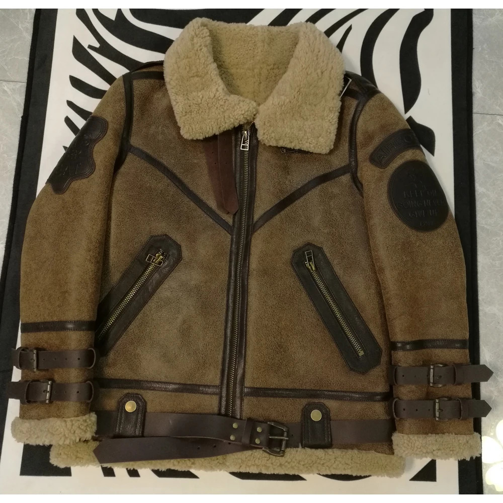 Fashion 100% Quality Real Sheepskin Fur Men Coat Genuine Full Pelt Sheep Shearling Male Winter Jacket Brown Men Fur Outwear 241111